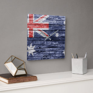 Relógio Quadrado Bandeira de madeira australiana