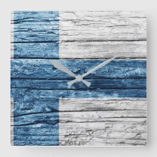 Relógio Quadrado bandeira de madeira da Finlândia