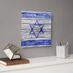 Relógio Quadrado bandeira de madeira israelita