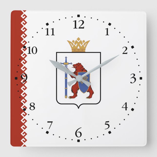 Relógio Quadrado Bandeira de Mari El (Frente)