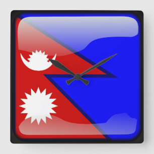 Relógio Quadrado Bandeira de Nepal