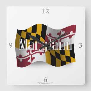 Relógio Quadrado Bandeira de ondulação de Maryland