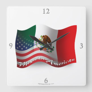 Relógio Quadrado Bandeira de ondulação do méxico-americano