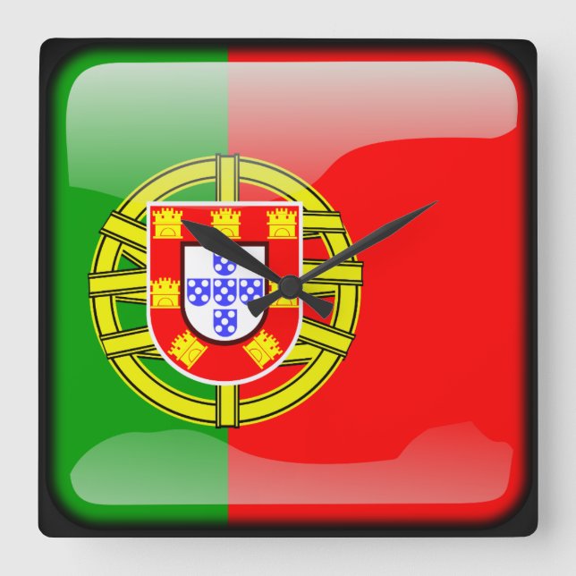 Relógio Quadrado Bandeira de Portugal (Frente)