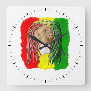 Relógio Quadrado Bandeira de Rasta Lion Jamaican Reggae