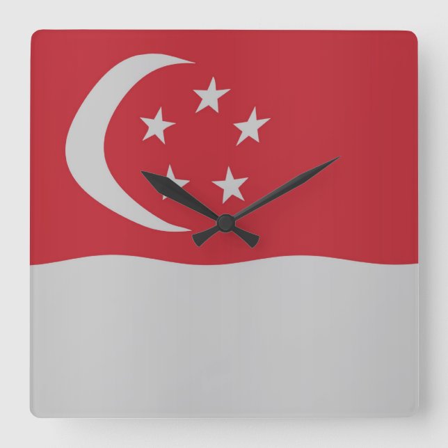 Relógio Quadrado bandeira de Singapura (Frente)