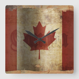 Relógio Quadrado Bandeira do Canadá / Grunge...