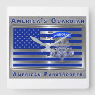 Relógio Quadrado Bandeira do Paraquedista Aerotransportado Guardião