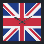 Relógio Quadrado bandeira do Reino Unido<br><div class="desc">Bandeira do Reino Unido.  O Reino Unido da Grã-Bretanha Excelente e da Irlanda Norte utiliza como sua bandeira nacional a bandeira real conhecida como bandeira da União ou bandeira da União (apesar da crença popular,  ambos os termos são tecnicamente corretos).</div>