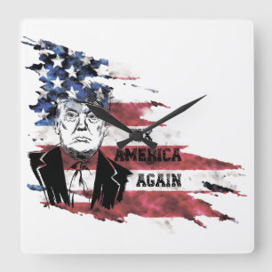 Relógio Quadrado Bandeira dos Estados Unidos. Donald Trump.