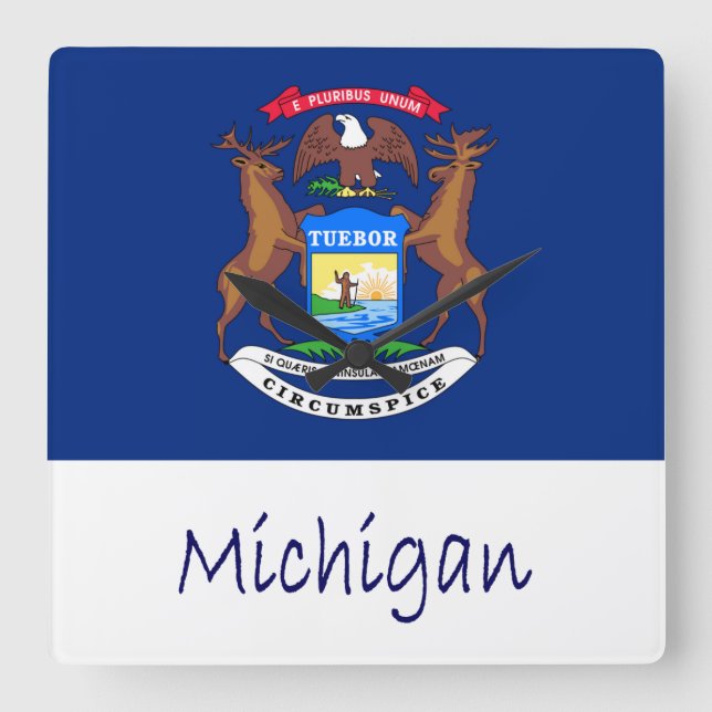 Relógio Quadrado Bandeira E Nome De Michigan (Frente)