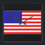 Relógio Quadrado Bandeira Gatos Pretos E Listras<br><div class="desc">Mostre seu amor por um gato amado com um símbolo patriótico</div>