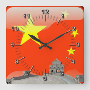 Relógio Quadrado Bandeira lustrosa chinesa