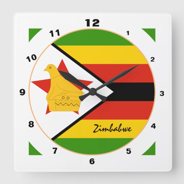 Relógio Quadrado Bandeira Moderna do Zimbábue, Página Inicial do Zi (Frente)