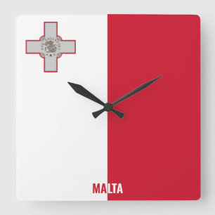 Relógio Quadrado Bandeira Nacional de Malta Patriótica