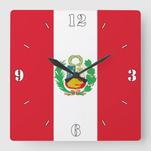 Relógio Quadrado Bandeira Nacional do Peru Patriótica