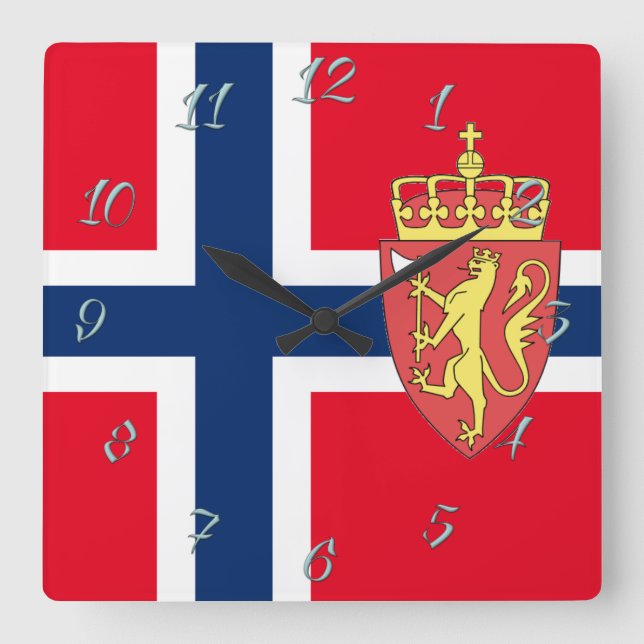 Relógio Quadrado Bandeira norueguesa (Frente)