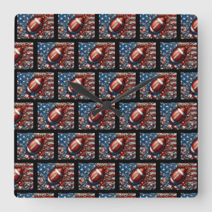 Relógio Quadrado Bandeira Patriótica Americana e Esportes de Futebo