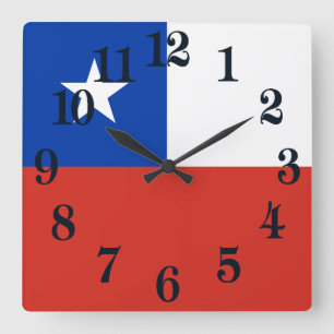 Relógio Quadrado Bandeira Patriótica do Chile
