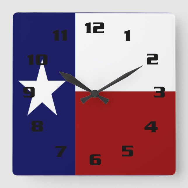 Relógio Quadrado Bandeira Patriótica e Vibrante do Texas (Frente)
