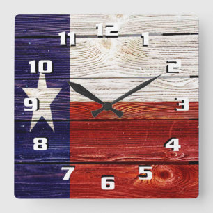 Relógio Quadrado Bandeira Texana Rústica Patriótica em textura de m