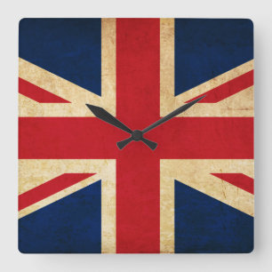 Relógio Quadrado Bandeira velha Union Jack de Reino Unido do Grunge