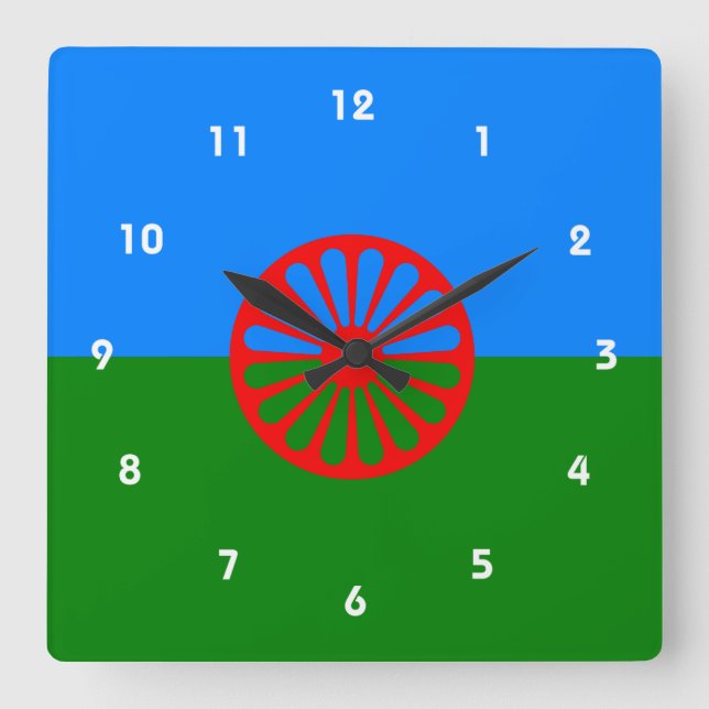 Relógio Quadrado Bandeja romana oficial bandeira cigana Square Wall (Frente)