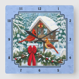 Relógio Quadrado Banquete de Natal dos Cardeal Azul