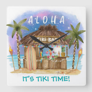 Relógio Quadrado Bar Tiki Tropical Decoração