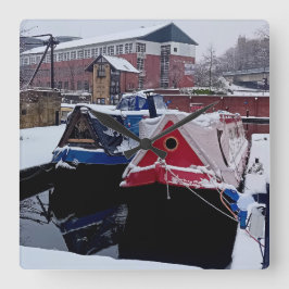 Relógio Quadrado Barco azul e vermelho