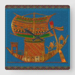Relógio Quadrado Barco de Arte Folclórica Egípcia de Reeds