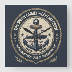 Relógio Quadrado Barco de Lago Vintage Personalizado Família Equipe
