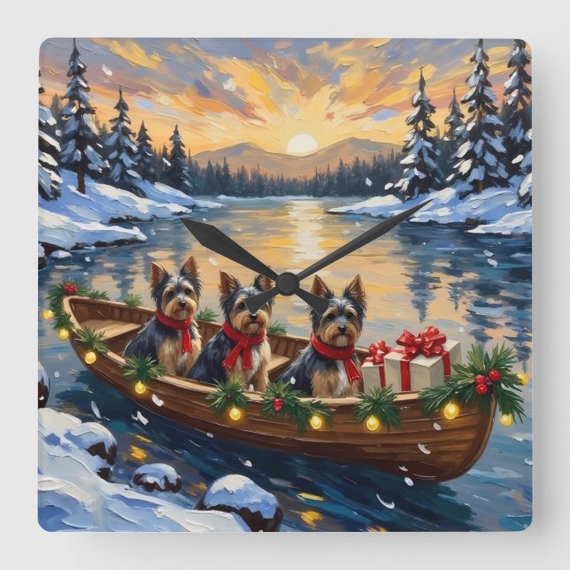 Relógio Quadrado Barco de Natal Havanês Feriado (Frente)