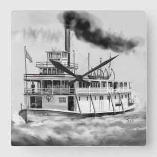 Relógio Quadrado Barco do vapor de Ione o lado escondido