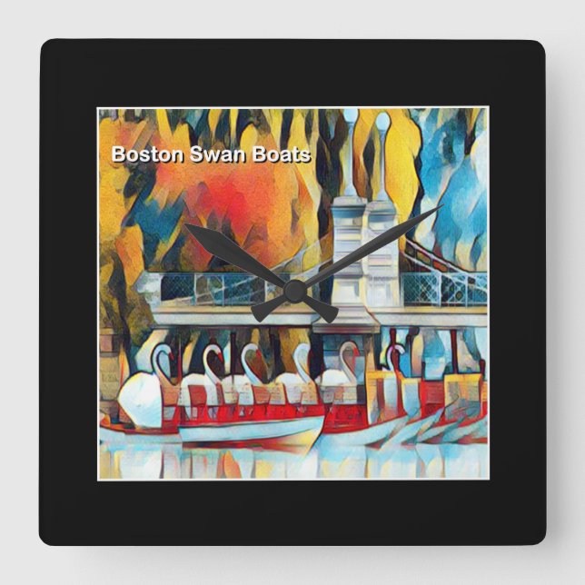 Relógio Quadrado Barcos da cisne de Boston do art deco (Frente)