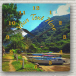 Relógio Quadrado Barcos Mismaloya no rio 0350<br><div class="desc">Pintura da coleção "Mismaloya Boats on The River 0350" Personalize o relógio da parede para criar uma peça de declaração de decoração de parede funcional que combina perfeitamente com a decoração da sua casa ou dê-a como um presente personalizado. Esse relógio exclusivo de parede de alta qualidade é impresso vibrantemente...</div>