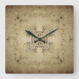 Relógio Quadrado Barroco dourado no fundo do grunge