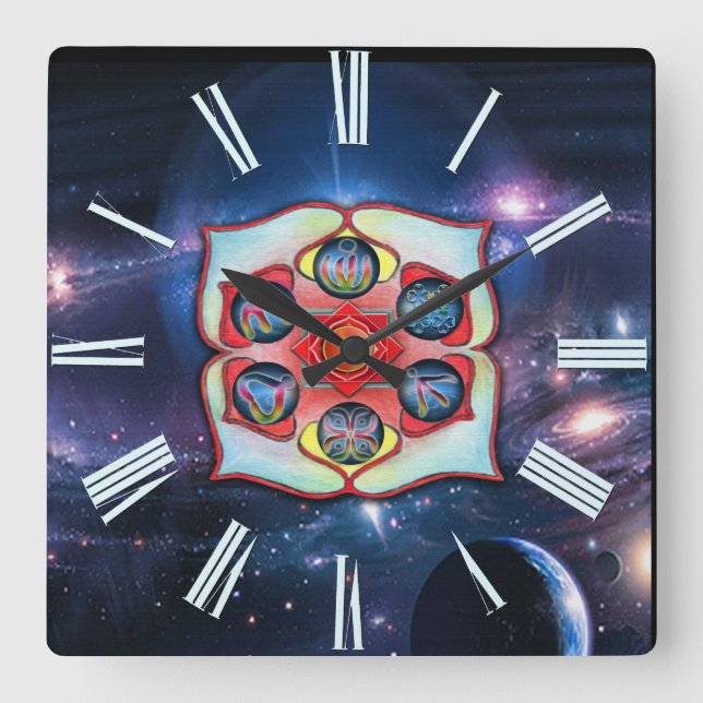 Relógio Quadrado Base Chakra (Frente)