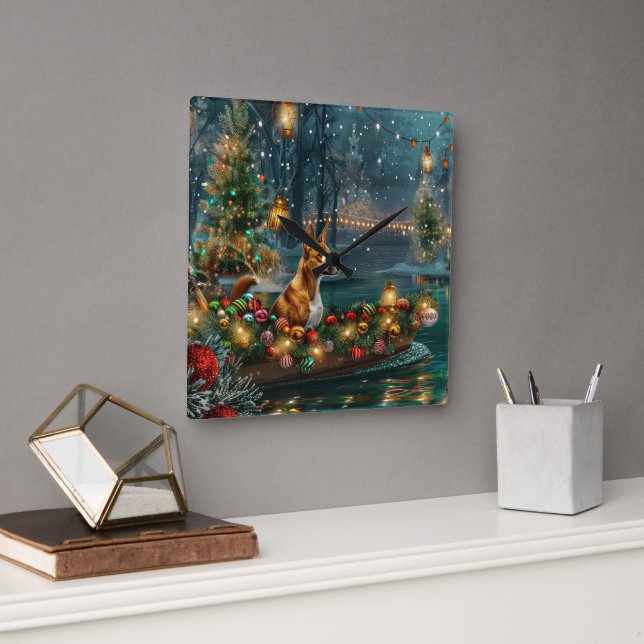 Relógio Quadrado Basenji Natal Festivo Voyage (Escritório)