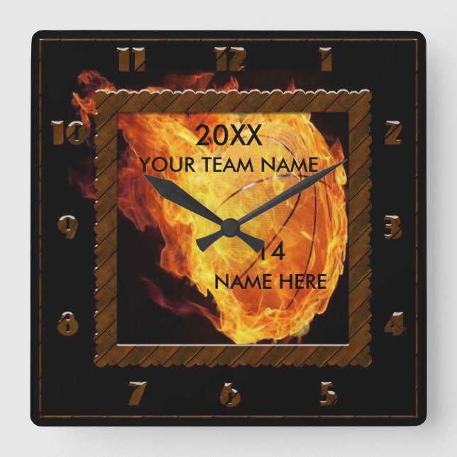 Relógio Quadrado Basketball brown and black clock with Player Name (Frente)