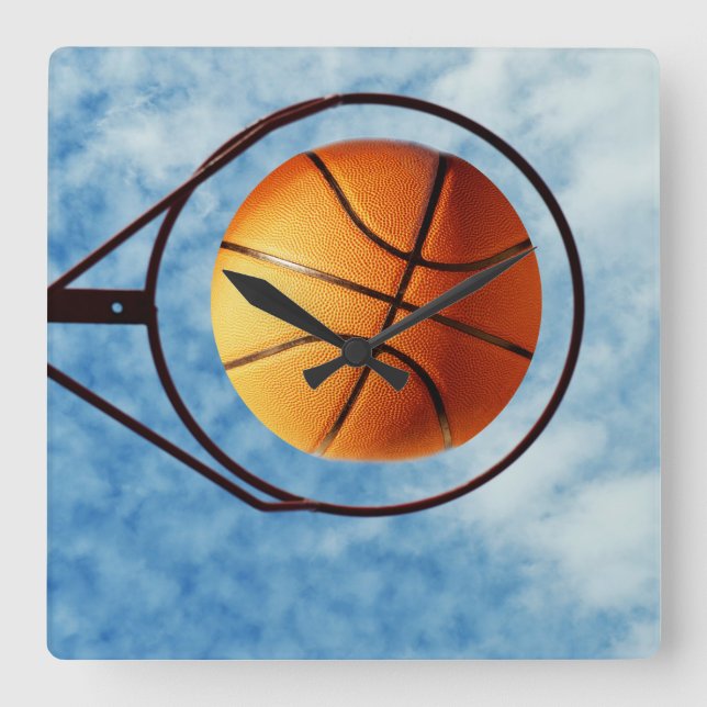 Relógio Quadrado Basquete E Hoop, (Frente)