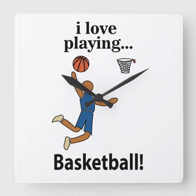 Relógio Quadrado Basquete Eu Adoro Jogar Basquete (Frente)
