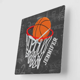 Relógio Quadrado Basquetebol personalizado e aro do quadro