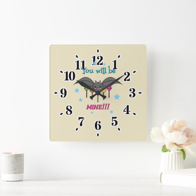 Relógio Quadrado Bat Craving Lollipops - Você Será Meu (Lar)