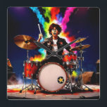 Relógio Quadrado Baterista - vívido<br><div class="desc">Um baterista no seu kit.</div>