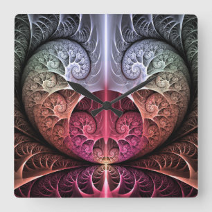 Relógio Quadrado Batida cardíaca, Abstrato Surreal Fantasy Arte Fr