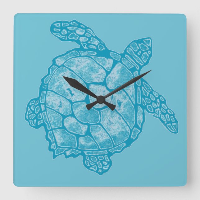 Relógio Quadrado Batik Sea Turtle Square Wall Clock (Frente)
