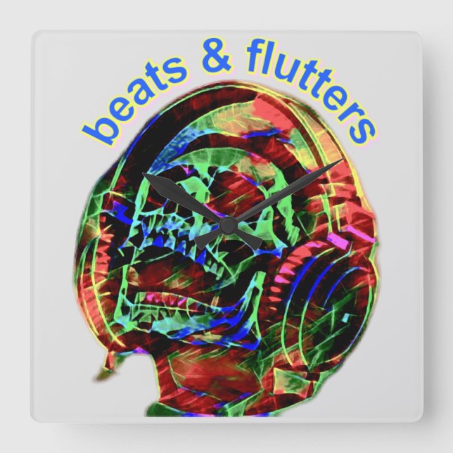 Relógio Quadrado batimentos e flautas (Frente)