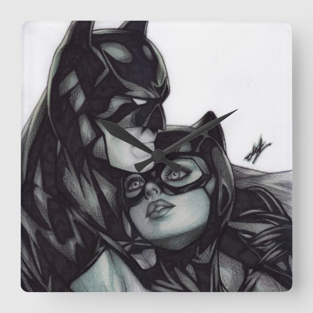 Relógio Quadrado Batman & Catwoman ~ Bruce wayne & Selina Kyle (Frente)