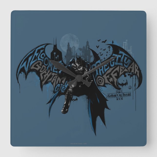 Relógio Quadrado Batman Gotham City Paint Drip Graphic (Frente)